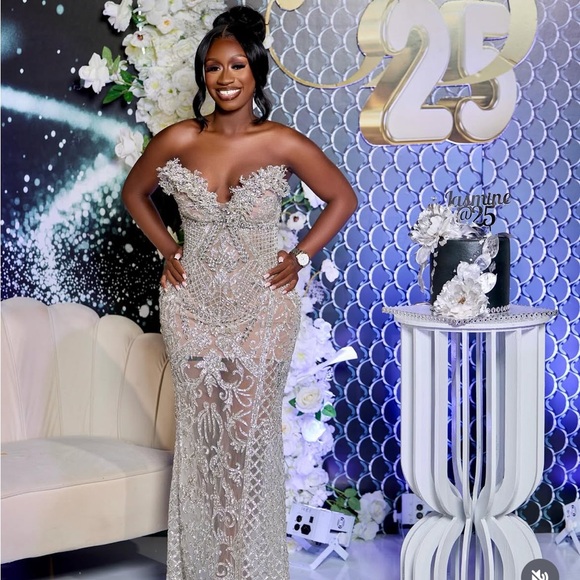 Elegant Silver Embellished Gown - Picture 2 of 3